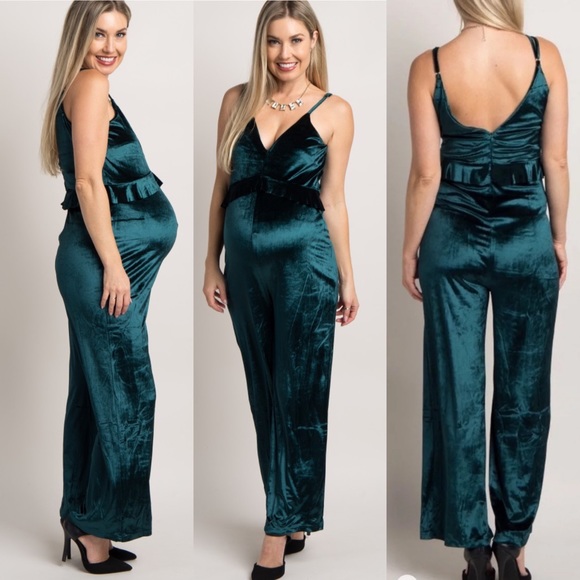 Pinkblush Pants - Pinkblush Maternity Emerald Green Ruffle Jumpsuit